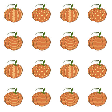 Cartoon pumpkin illustrations with different patterns on white