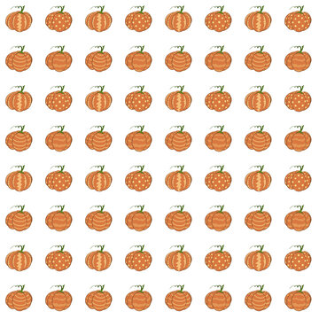 Flat vector pumpkin icons with stripes and dots on white background