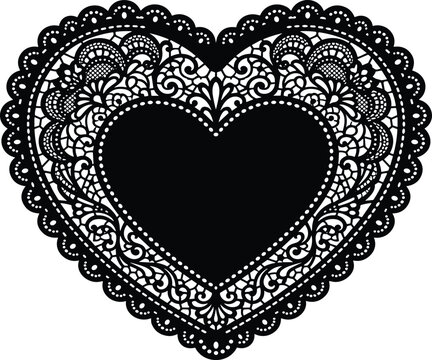Decorative heart shaped paper doily with intricate lace pattern isolated on white background for wedding invitations or romantic Valentine day crafts