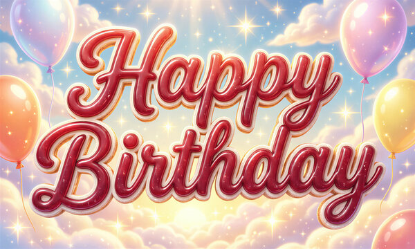 A vibrant birthday illustration featuring colorful balloons and sparkling stars surrounds the central message, creating a festive atmosphere for a special day.
