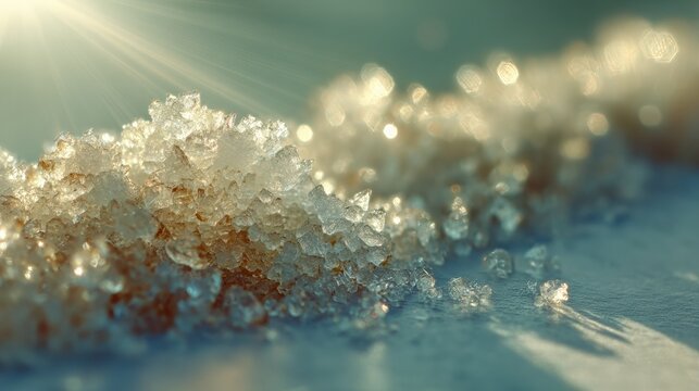 Delicate fine flakes of minimal snowfall create a frosty gradient with shimmering textures and soft light, evoking a serene winter atmosphere with copy space