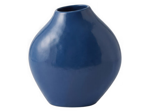 Dark blue ceramic vase with finish and round bulbous body as clean cutout
