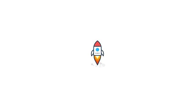 Minimalist vector illustration of a fiery rocket launching skyward, symbolizing rapid business growth, technological advancement, and the successful initiation of new projects or ventures