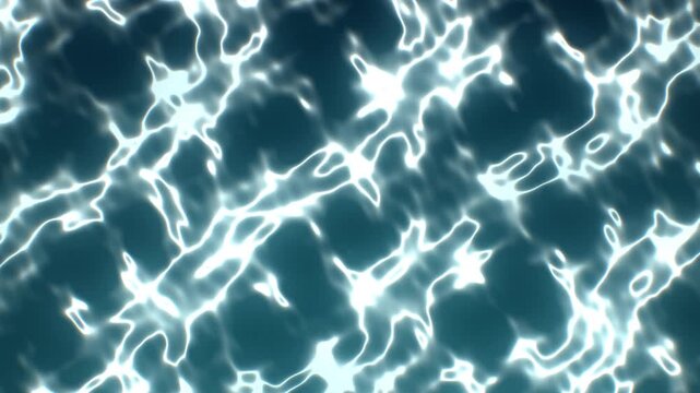 Water caustics seamless loop with bright white rippling light lines shimmering across a deep teal blue background, like sunlight refracting through gently moving water onto a pool floor