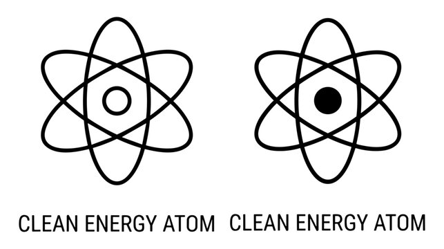 black and white atom icon set with circular electrons symbol scientific energy concept on transparent background