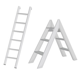 Two different styles of white ladders isolated on a white background transparent background © MorshedBD