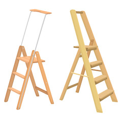 Two wooden step ladders isolated on a white background for home improvement and construction repair work transparent background © MorshedBD