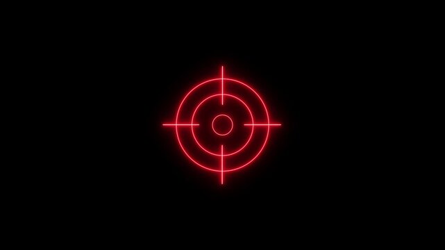 Glowing neon light target icon animation. Military training, Military target icon animation on black background. 4k 