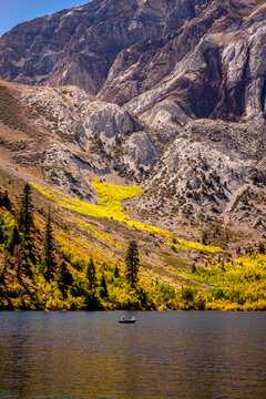 Autumn fishing on Convict Lake in the Sierra Nevada mountains of California