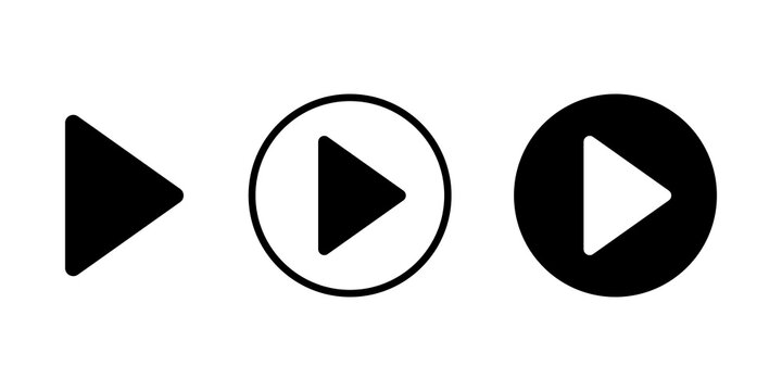 Set of black play button icons for media player interface or video streaming design