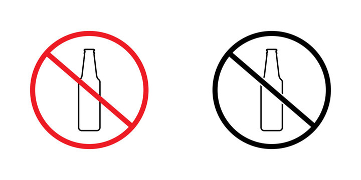 No alcohol allowed sign with beer bottle icon in red and black circular forbidden symbols