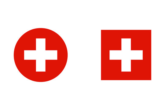Red cross icons with white plus sign in circle and square shapes