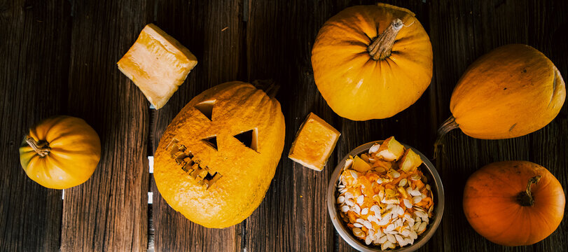 halloween pumpkins ready for carving