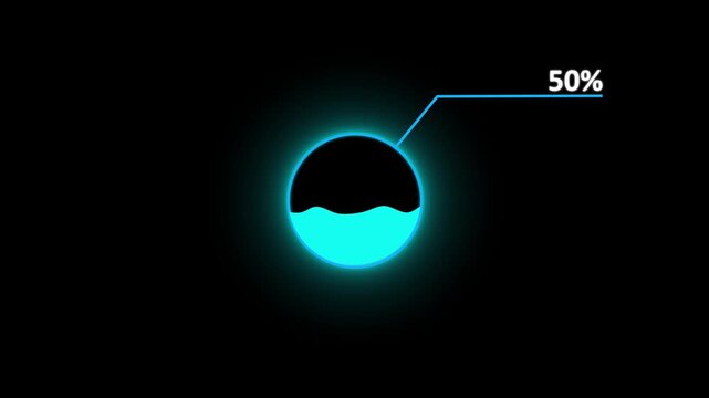Circular infographic element showing 75 percent with segmented circle and connecting line percentage. Animation of 4k video.