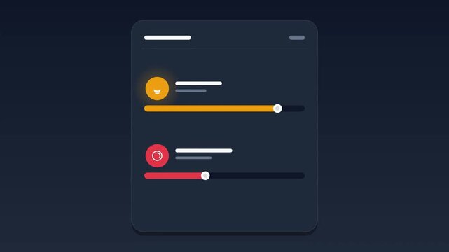 Modern Minimalist Dark Mode User Interface Animation Featuring Colorful Progress Bars and Sliders for Data Visualization Dashboard Control Settings and Digital App Interface Elements