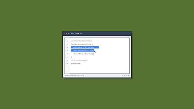 Minimalist UI Screen of a Professional Code Editor Window Displaying Software Programming Syntax with a Mouse Cursor Highlighting Lines of JavaScript Function Script on Green Background
