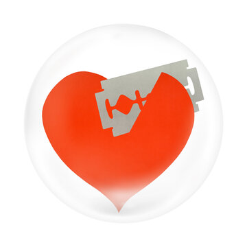Razored heart png sticker, broken heart illustration in bubble transparent background.