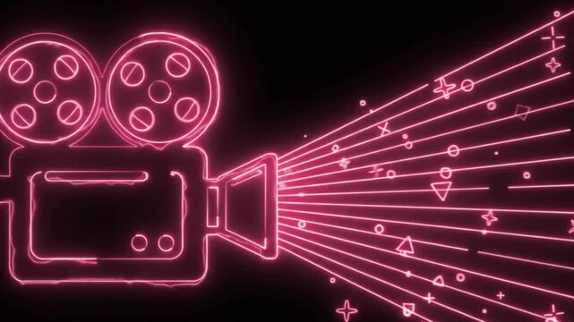 Bright Pink Neon Movie Camera Cinema One Shot Animation
