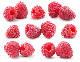 Fresh raspberries isolated on white, set. Summer berry © New Africa