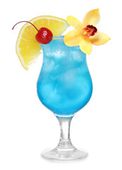 Cocktail in glass and orchid flower isolated on white © New Africa