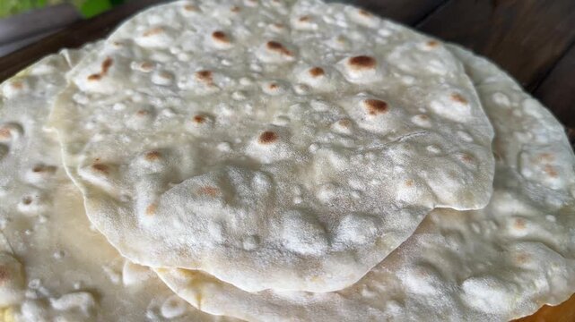 Close-up of freshly baked lavash bread. High quality 4k footage