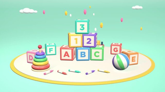 ABC 123 Toy Blocks and Bouncing Ball Playroom Loop