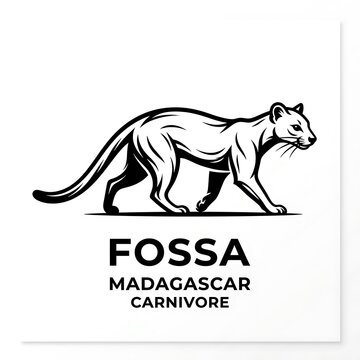 Black and white illustration of a fossa, madagascar's unique carnivorous mammal