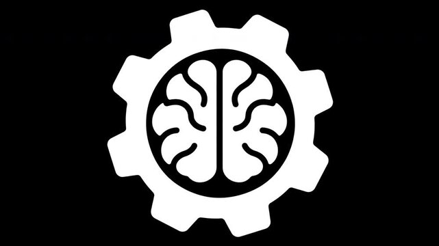 AI brain inside gear symbol animation on transparent background