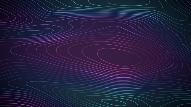 Contour lines loop flowing topographic waves purple teal generative pattern ideal for data company websites science documentaries corporate intros social media posts and tech event backdrops