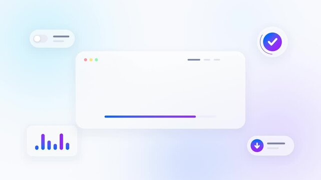 Glass interface cards loop pastel gradient toggle chart progress soft ideal for app promotions product presentations startup websites print media digital screens and interface showcase reels