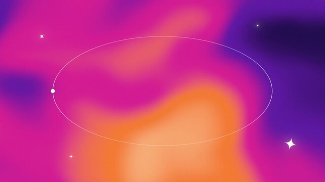 Grainy gradient loop purple orange aurora orbit ellipse stars blur ideal for lifestyle brand promotions social media stories music covers posters digital screens and creative event backdrops
