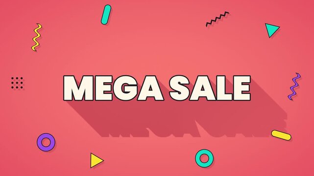Mega sale loop memphis coral shapes long shadow retro playful ideal for seasonal sale campaigns online shop banners social media stories digital screens title sequences and retail promotions