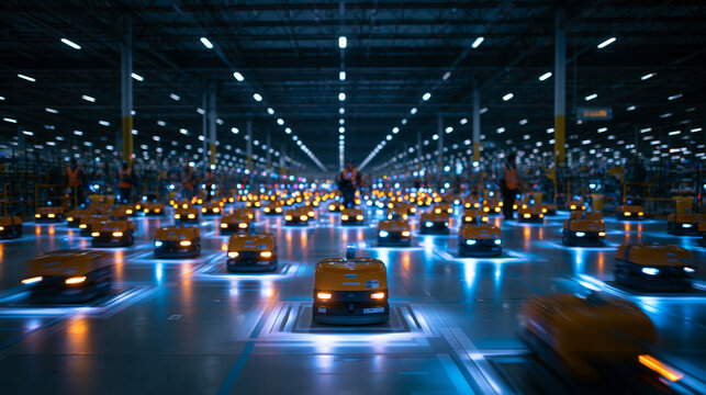 Automated Mobile Robots Working in Modern Logistics Warehouse