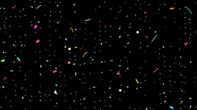 Confetti falling overlay loop transparent alpha channel colourful paper pieces ideal for compositing over live action clips title sequences wedding edits print media and festive promo layers