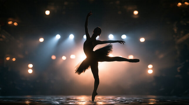 Ballerina Silhouette Performing Classical Ballet on Stage