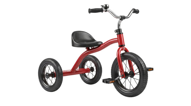  Red Toy Tricycle Isolated on White Background, Colorful Children&rsquo;s Ride-On Vehicle