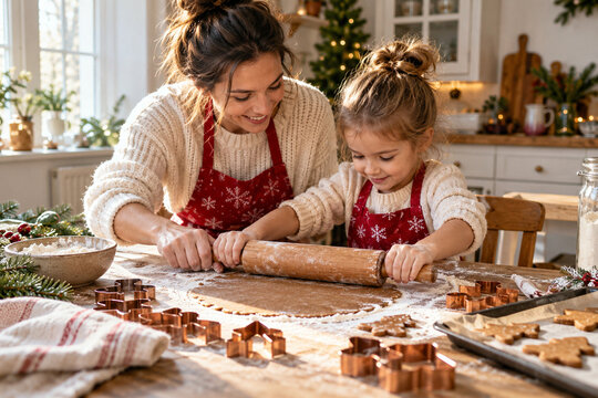 Family baking a single batch of gingerbread