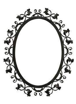 Antique iron mirror frame with flora decoration, isolated for creative montage