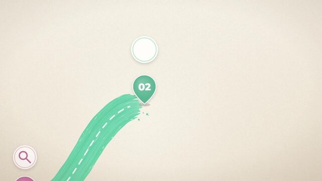 Roadmap infographic with a colorful brush stroke road and four numbered milestone pins on a beige background
