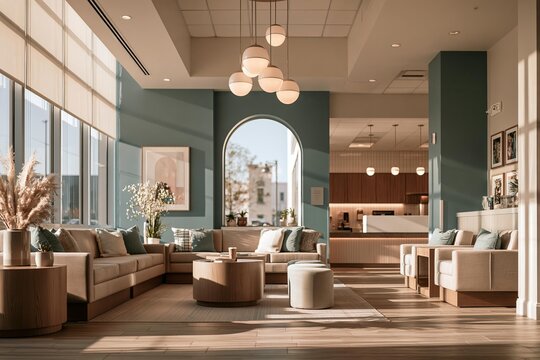 Modern waiting room with comfortable seating and natural light