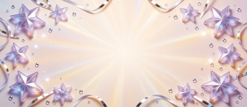 Elegant pink star frame with silver ribbons, glossy stars, and sparkling light effects.