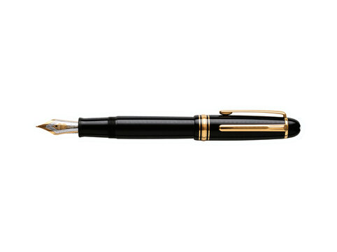 Luxury black and gold fountain pen on transparent background. Classic executive ink nib pen with polished metallic clip. Elegant professional calligraphy stationery creates signing emblem.
