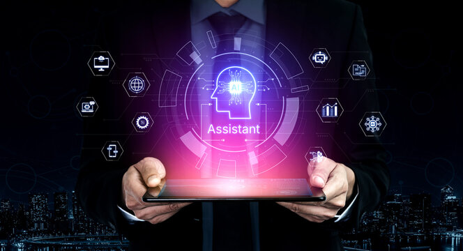 Futuristic AI assistant with autonomous agent capabilities, AI natural language understanding, and seamless business workflow AI integration. AI for modern productivity and tech solutions. Corpus