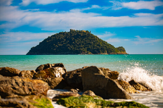 Gallinara Island, Ligurian coast, in the Riviera di Ponente, municipality of Albenga, Province of Savona, Liguria. Nature reserve in the Ligurian Sea