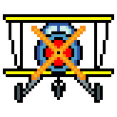 Front view of a biplane in pixel art style. © aditkel0nt0n9