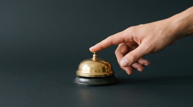 Hand Ringing a Vintage Service Bell for Attention.