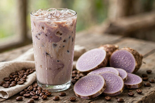 Vietnamese Iced Buon Ma Thuot Robusta Taro Milk Coffee Ca Phe Sua Robusta Buon Ma Thuot Vi Khoai Mon Da