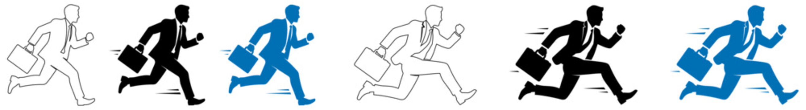 Businessman running fast with a briefcase in hand showing urgency, speed and career ambition concepts