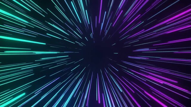 Parallel streams of cyan blue and violet light particles flowing smoothly