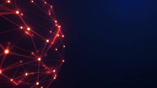 Three-dimensional network of small red and orange glowing nodes and lines